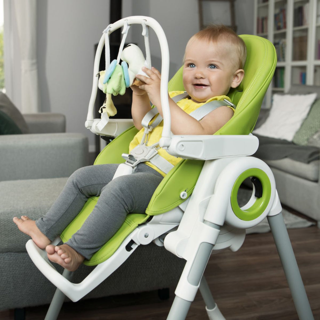 Adjustable high chair with toy arch